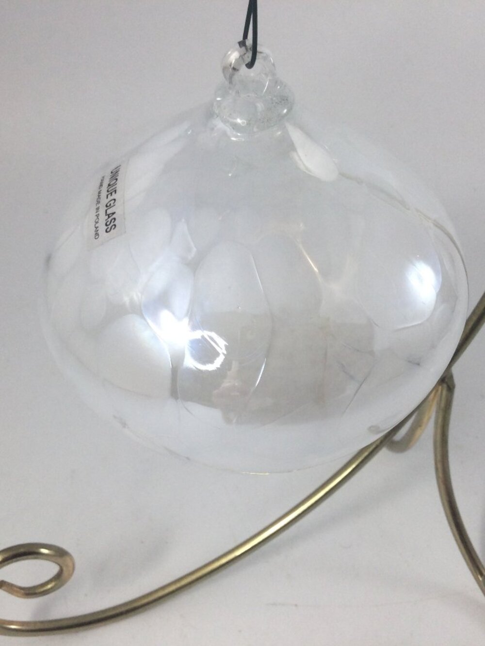 Unique Glass Friendship Ball Orb Sphere Hand Blown Poland White Marbled 3.5"W